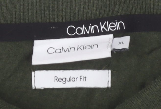 Calvin Klein Men’s Green XL Long Sleeve Cotton Polo Shirt
