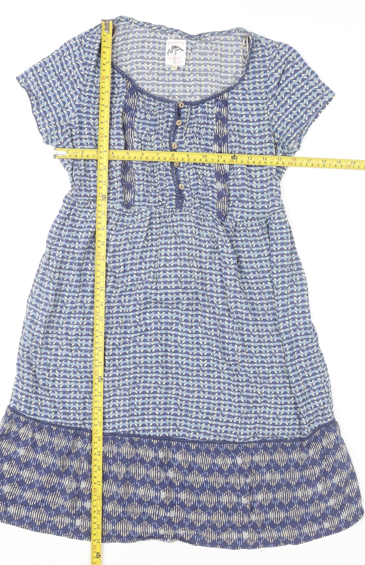 Mantaray Women’s Blue Geometric Knee Length Shift Dress Size 12