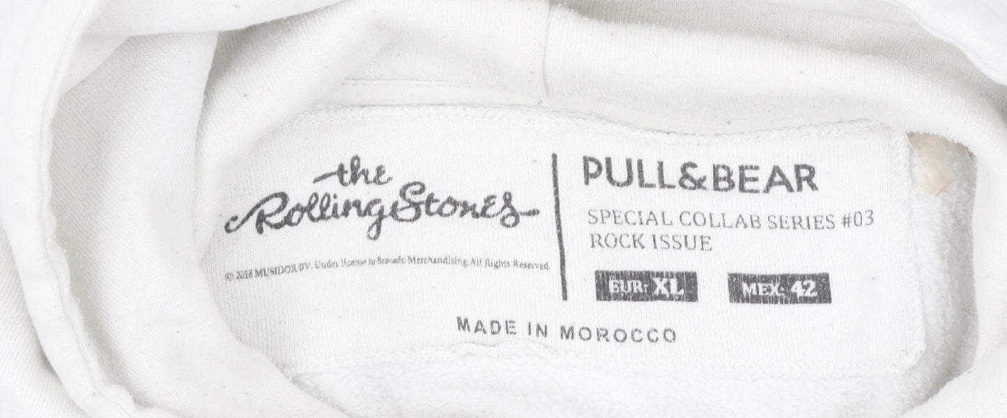 Womens UK Size XL Pull&Bear White Pullover Hoodie