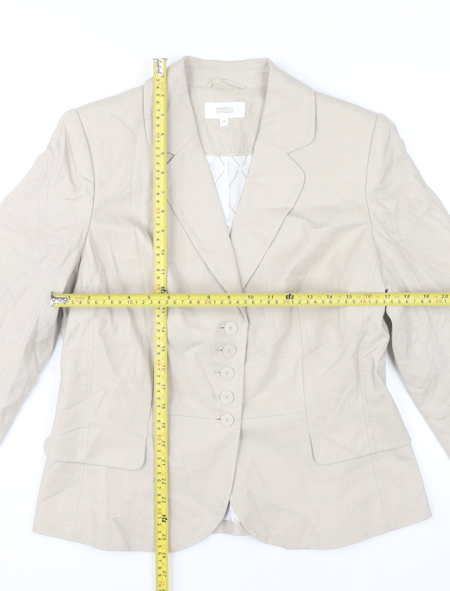 Marks and Spencer Women's Beige Linen Blend Blazer UK 14