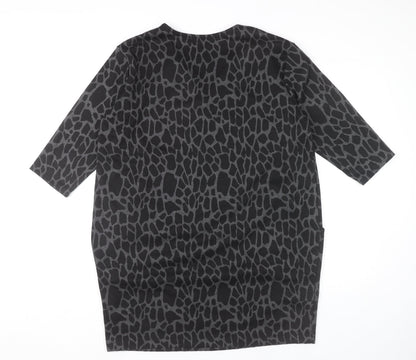 Roman Women’s Black Animal Print Shift Dress Size 16 V-Neck