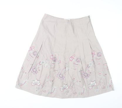 Marks & Spencer Womens Beige Embroidered A-Line Floral Cotton Skirt Size 12