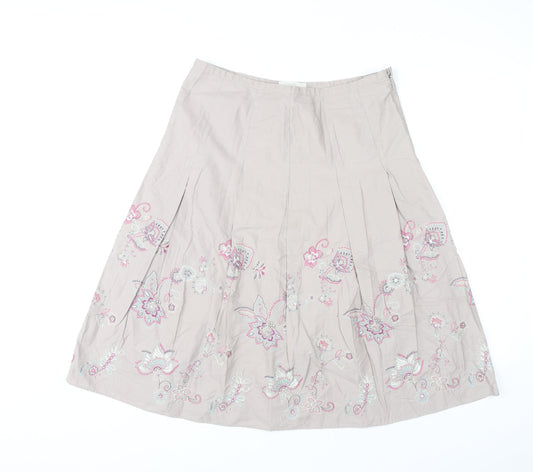 Marks & Spencer Womens Beige Embroidered A-Line Floral Cotton Skirt Size 12