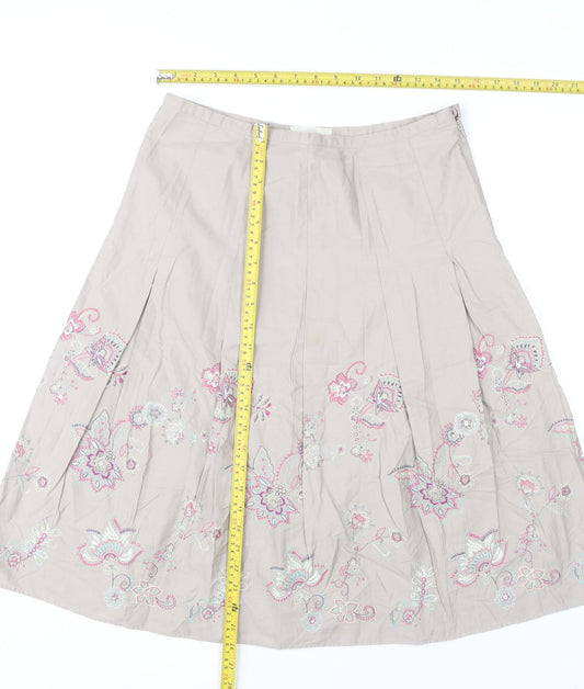 Marks & Spencer Womens Beige Embroidered A-Line Floral Cotton Skirt Size 12