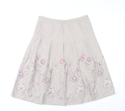 Marks & Spencer Womens Beige Embroidered A-Line Floral Cotton Skirt Size 12