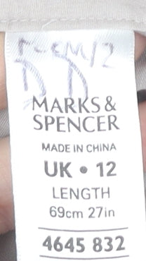 Marks & Spencer Womens Beige Embroidered A-Line Floral Cotton Skirt Size 12