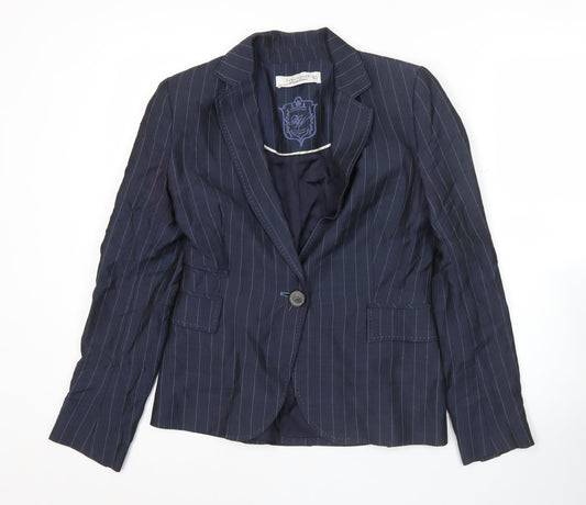 Zara Women Blue Pinstripe Blazer Jacket Size 8 Single Breasted