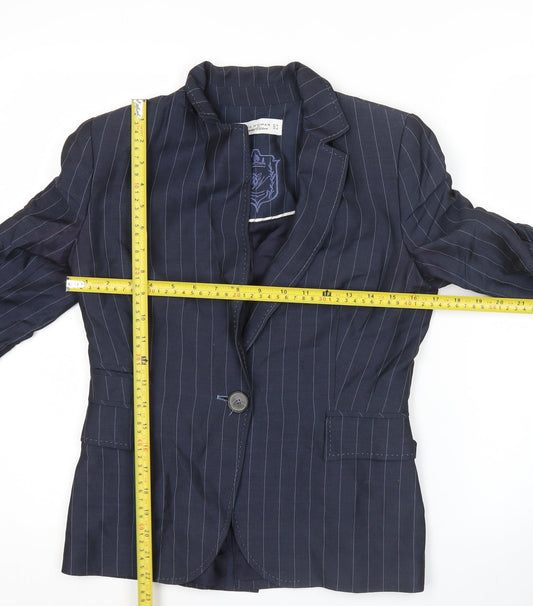 Zara Women Blue Pinstripe Blazer Jacket Size 8 Single Breasted