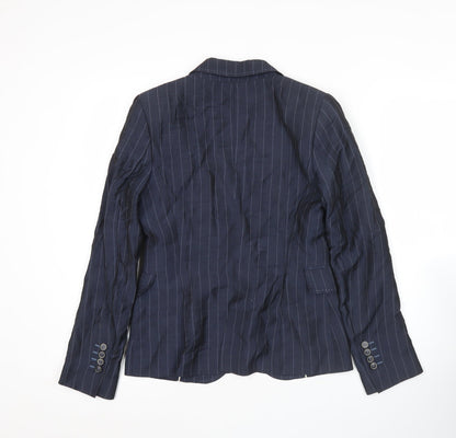 Zara Women Blue Pinstripe Blazer Jacket Size 8 Single Breasted