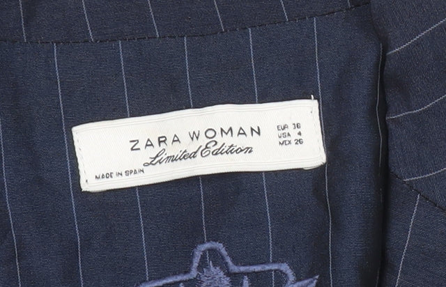 Zara Women Blue Pinstripe Blazer Jacket Size 8 Single Breasted