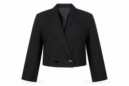 NON NO Womens Black Cropped Suit Jacket Size 18 Double Breasted