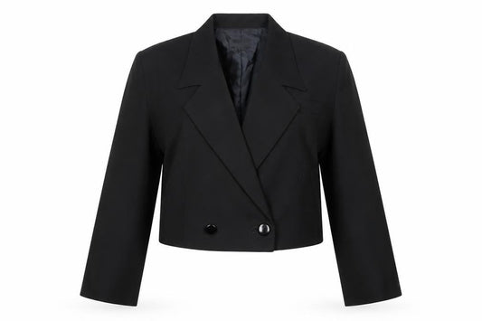 NON NO Womens Black Cropped Suit Jacket Size 18 Double Breasted