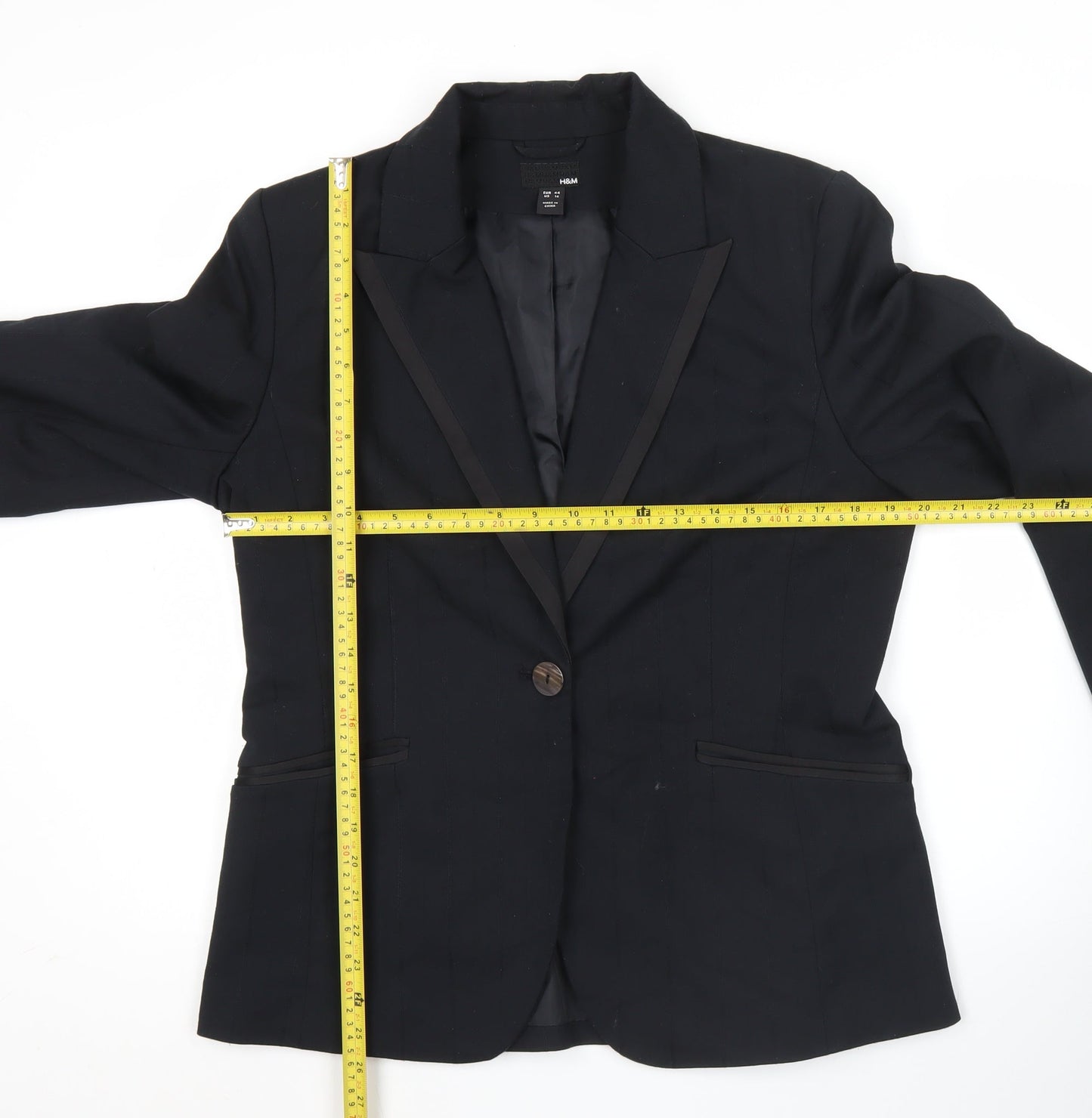 H&M Womens Black Blazer Jacket Size 16 Regular Fit Tailored Workwear