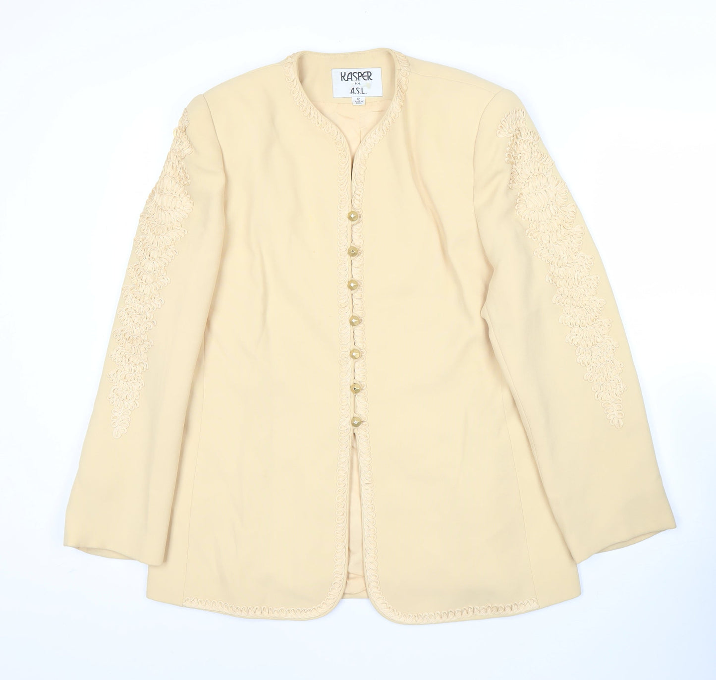 Kasper Women Beige Size 12 Embroidered Mid-Length Suit Jacket