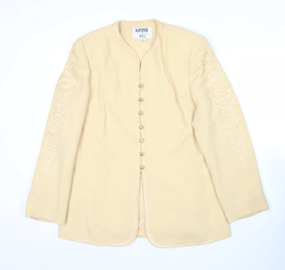 Kasper Women Beige Size 12 Embroidered Mid-Length Suit Jacket