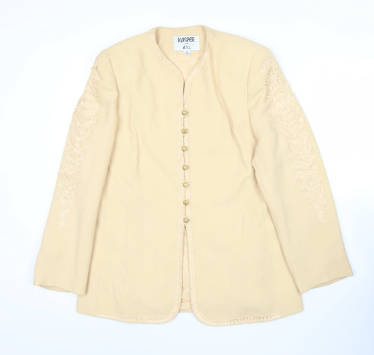 Kasper Women Beige Size 12 Embroidered Mid-Length Suit Jacket