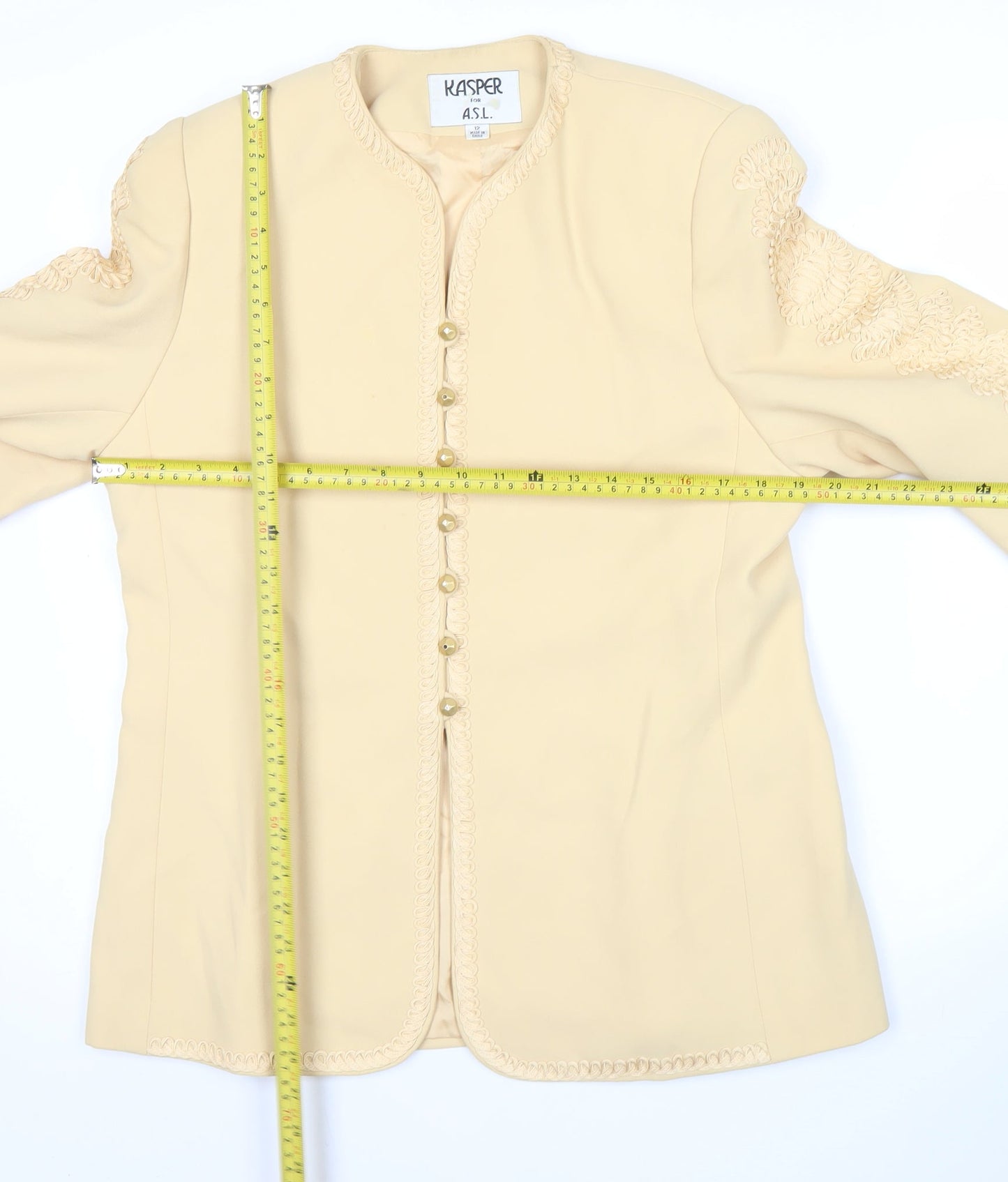 Kasper Women Beige Size 12 Embroidered Mid-Length Suit Jacket