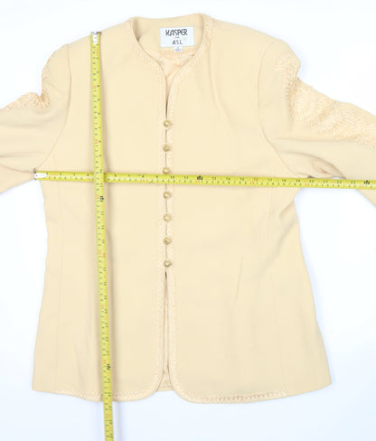Kasper Women Beige Size 12 Embroidered Mid-Length Suit Jacket
