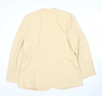 Kasper Women Beige Size 12 Embroidered Mid-Length Suit Jacket