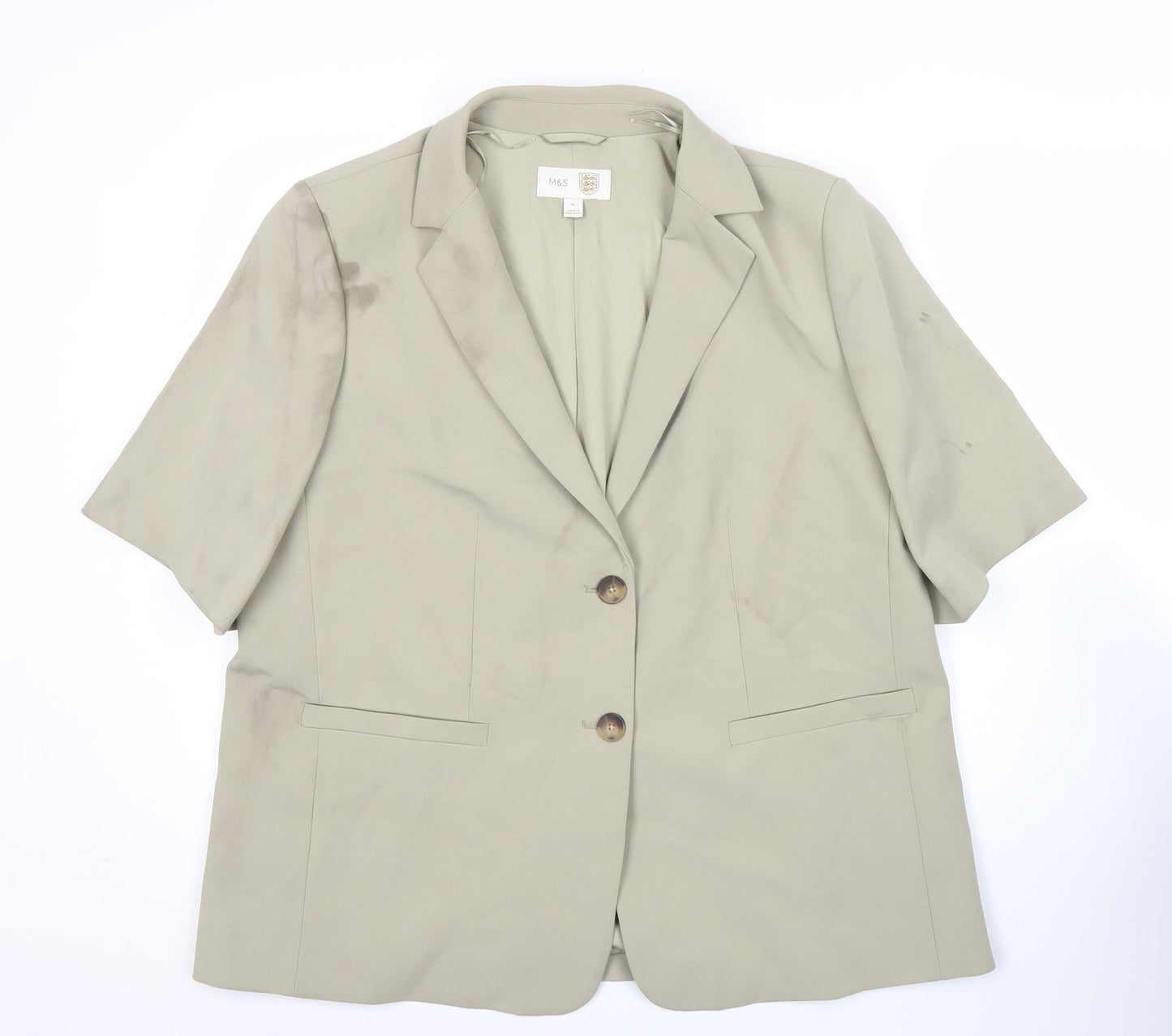 Marks and Spencer Women Beige Size 16 Short Sleeve Suit Jacket