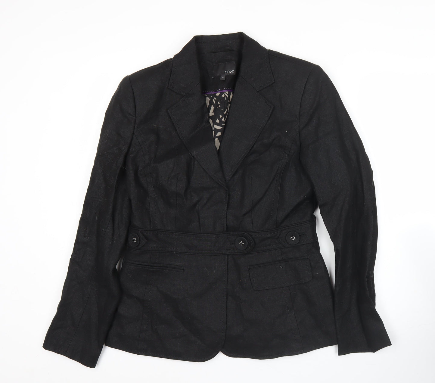 Next Womens Black Linen Blend Tailored Blazer Jacket Size 12