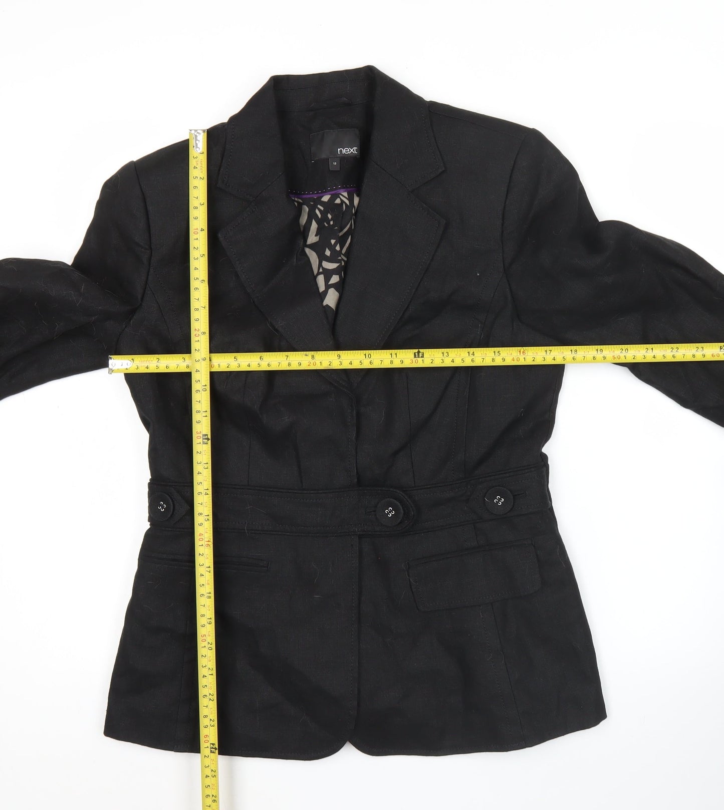 Next Womens Black Linen Blend Tailored Blazer Jacket Size 12