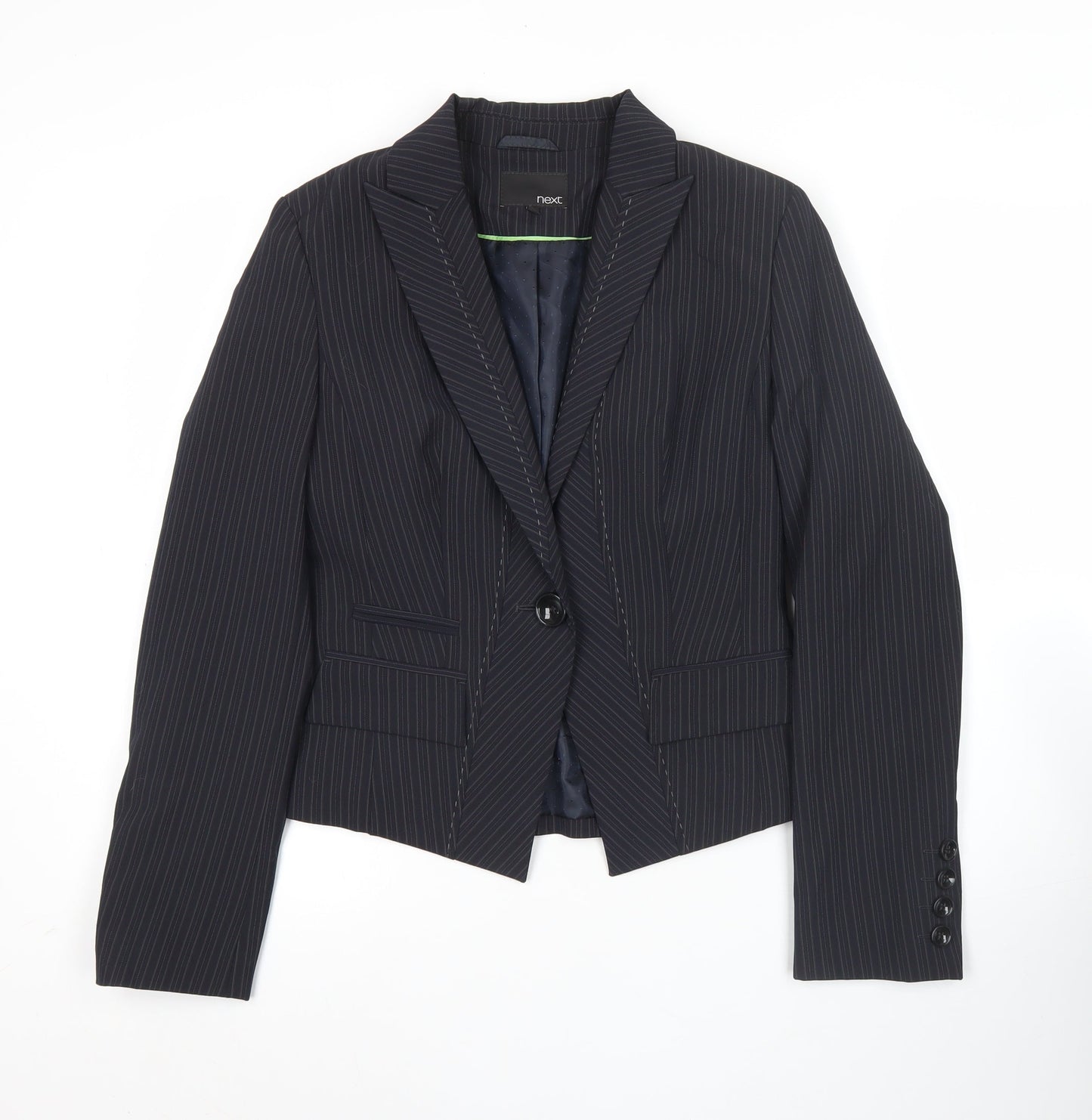 Next Womens Black Pinstripe Blazer Size 10 Slim Fit Notch Lapel