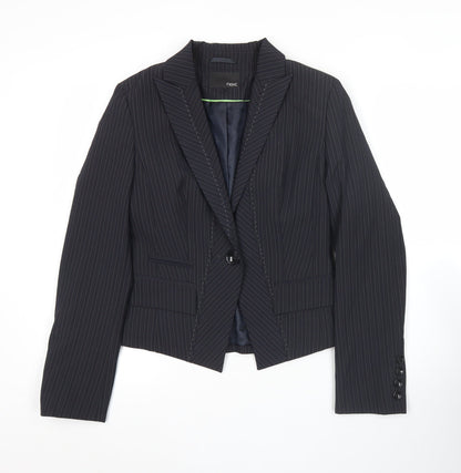 Next Womens Black Pinstripe Blazer Size 10 Slim Fit Notch Lapel