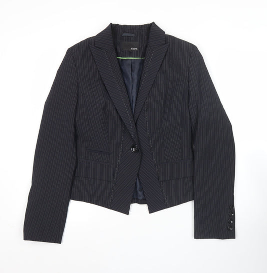 Next Womens Black Pinstripe Blazer Size 10 Slim Fit Notch Lapel