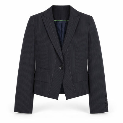 Next Womens Black Pinstripe Blazer Size 10 Slim Fit Notch Lapel