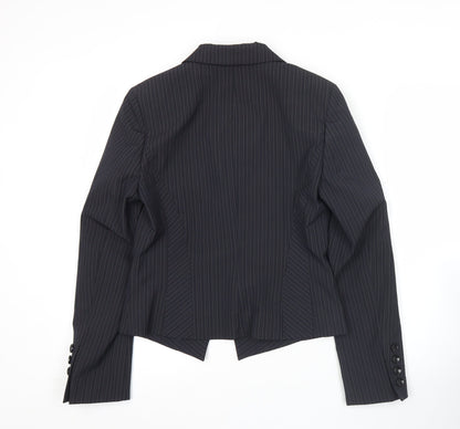 Next Womens Black Pinstripe Blazer Size 10 Slim Fit Notch Lapel