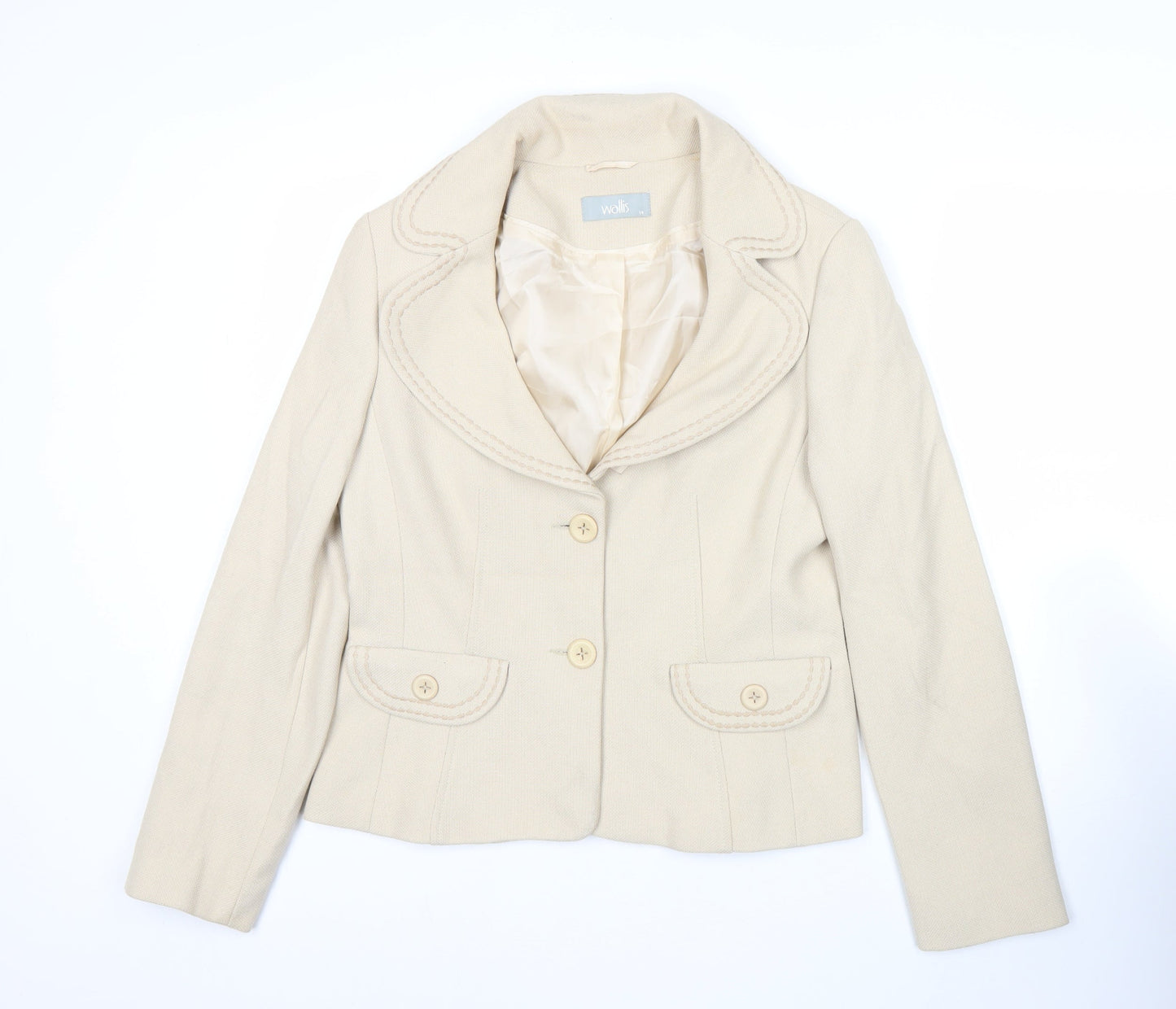 Wallis Women’s Beige Blazer Jacket Size 14 Classic Two Button Workwear