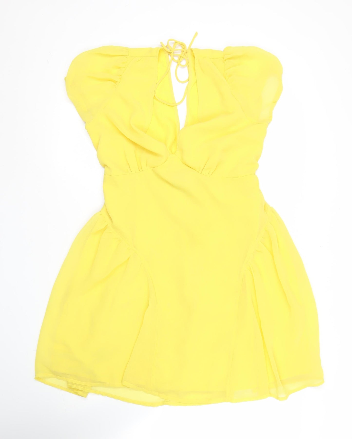 ASOS Women’s Yellow Skater Dress UK 12 Puff Sleeve Cut Out Summer Party