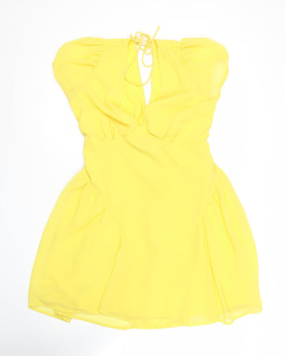 ASOS Women’s Yellow Skater Dress UK 12 Puff Sleeve Cut Out Summer Party