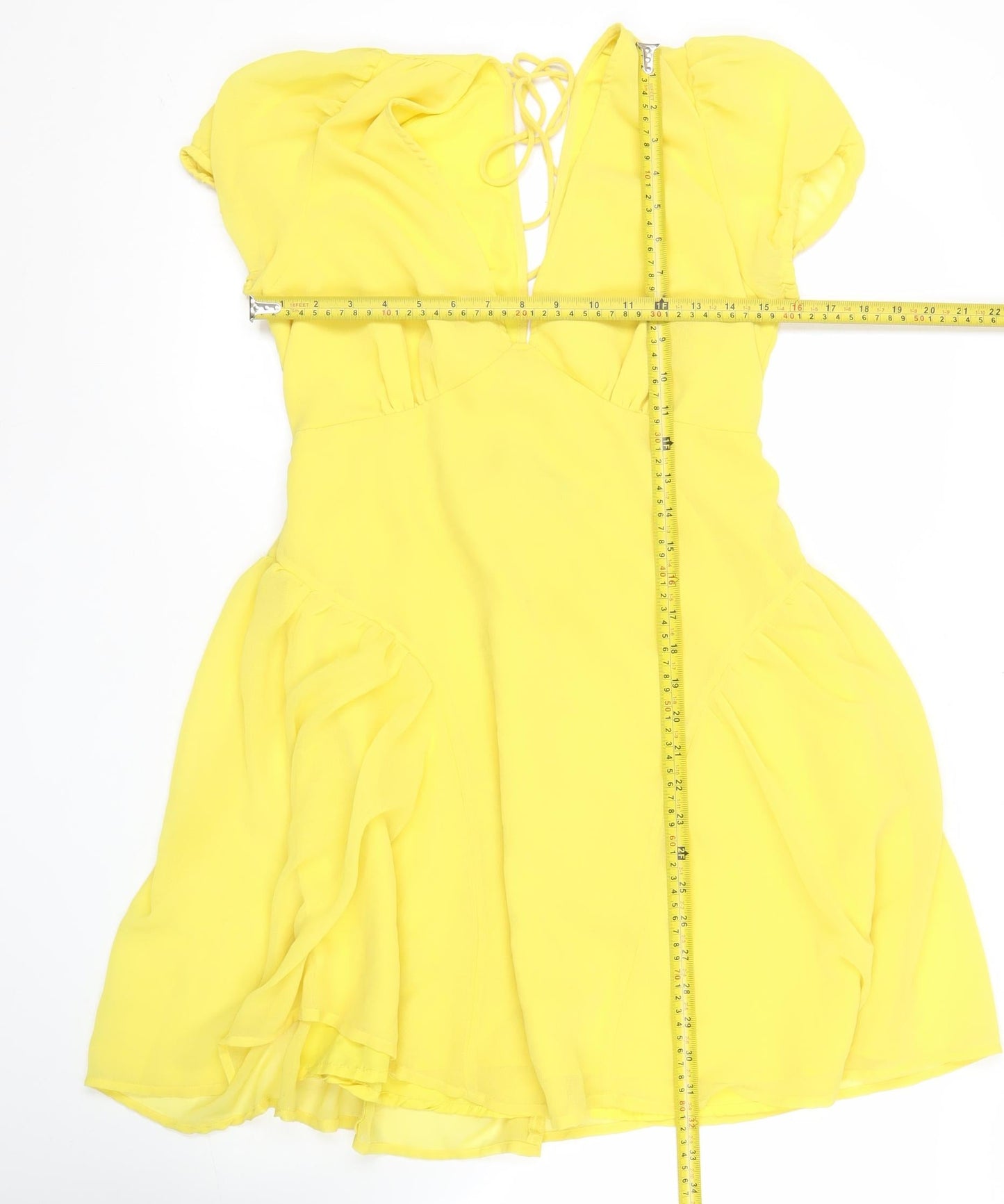 ASOS Women’s Yellow Skater Dress UK 12 Puff Sleeve Cut Out Summer Party