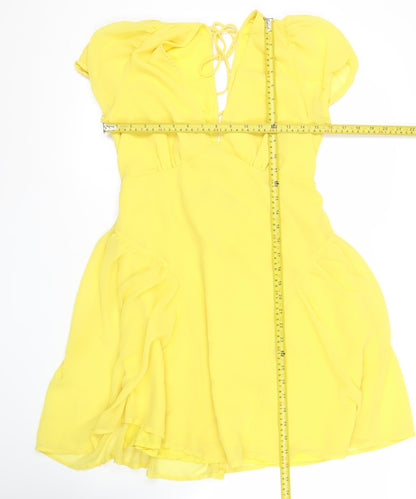 ASOS Women’s Yellow Skater Dress UK 12 Puff Sleeve Cut Out Summer Party