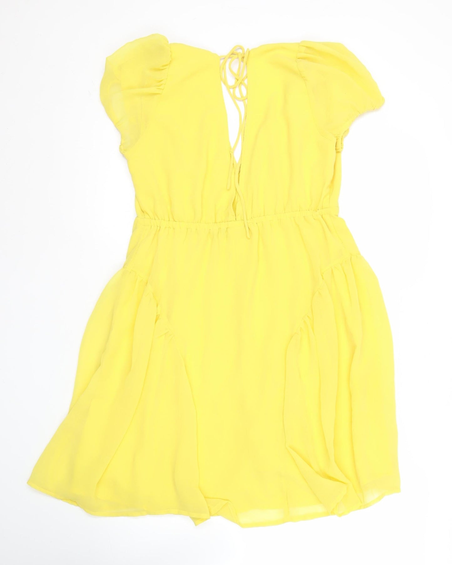 ASOS Women’s Yellow Skater Dress UK 12 Puff Sleeve Cut Out Summer Party