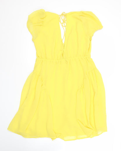 ASOS Women’s Yellow Skater Dress UK 12 Puff Sleeve Cut Out Summer Party