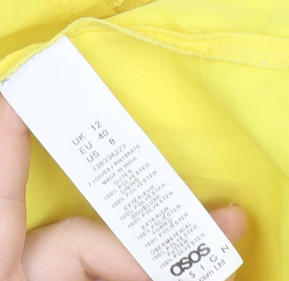 ASOS Women’s Yellow Skater Dress UK 12 Puff Sleeve Cut Out Summer Party