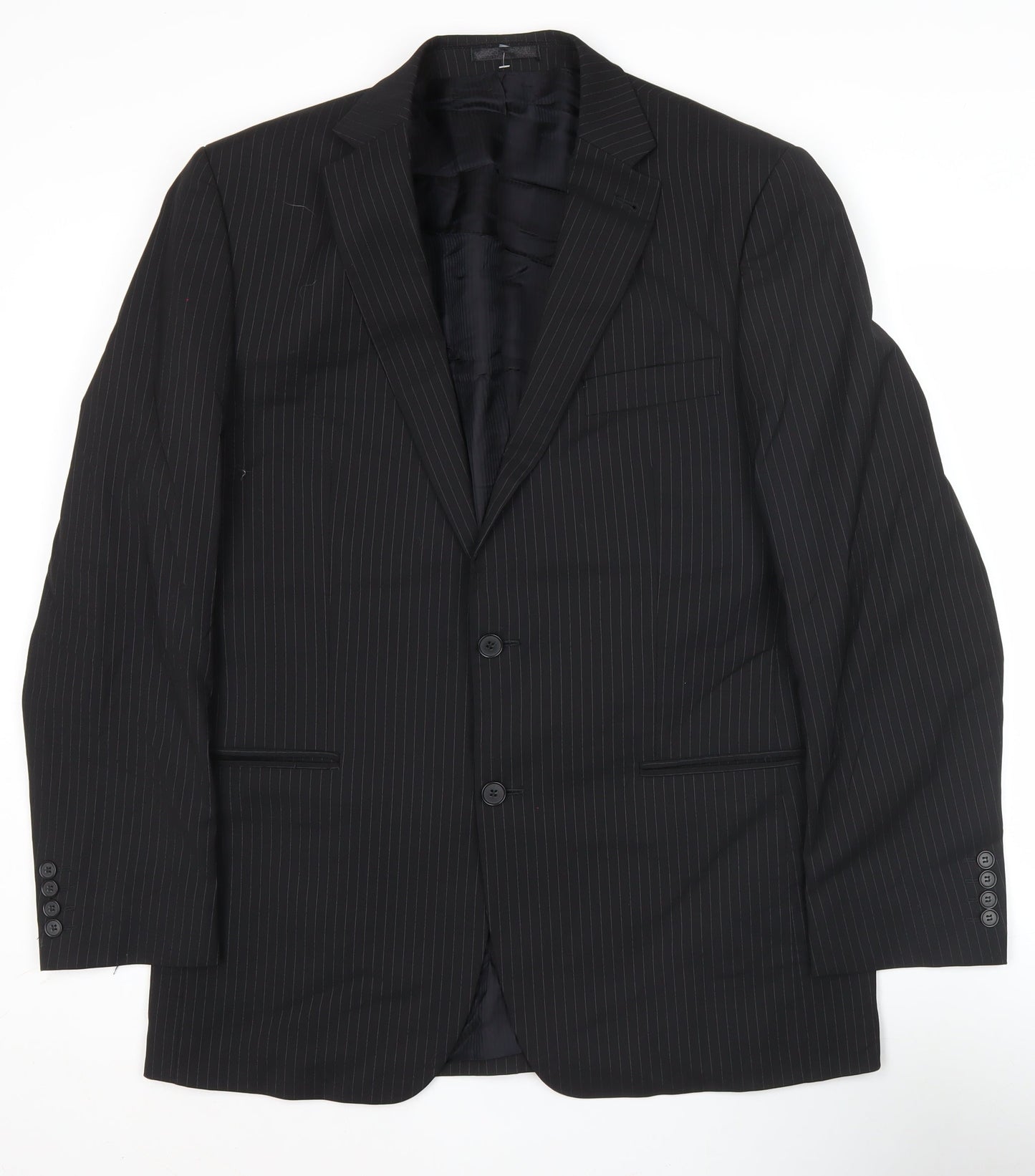 Jeff Banks Men's Black Pinstripe 42L Suit Jacket Notch Lapel
