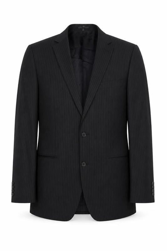 Jeff Banks Men's Black Pinstripe 42L Suit Jacket Notch Lapel