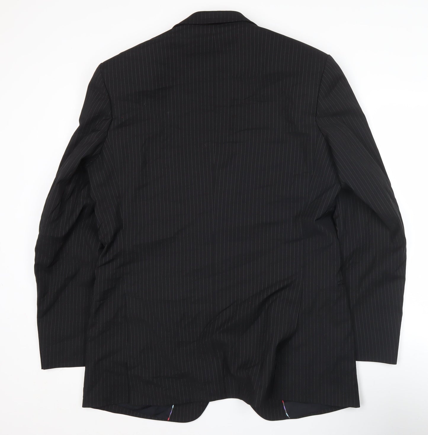 Jeff Banks Men's Black Pinstripe 42L Suit Jacket Notch Lapel