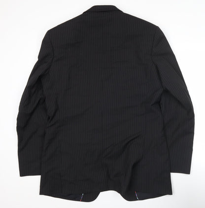 Jeff Banks Men's Black Pinstripe 42L Suit Jacket Notch Lapel