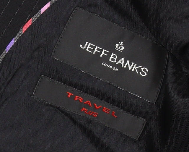 Jeff Banks Men's Black Pinstripe 42L Suit Jacket Notch Lapel