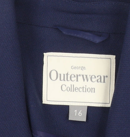 George Women’s Blue Mid-Length Overcoat Size 16 Polyester
