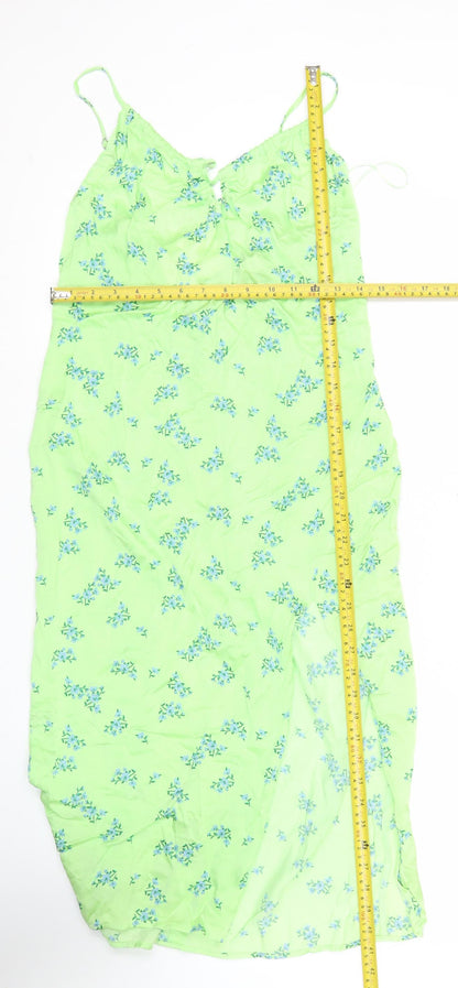Bershka Womens Green Floral Midi Slip Dress Size M Viscose