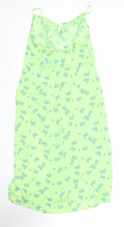 Bershka Womens Green Floral Midi Slip Dress Size M Viscose