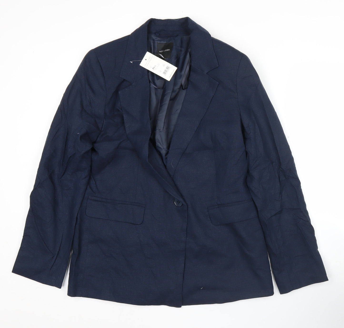 New Look Women’s Blue Linen Blend Blazer UK 12 Regular Fit