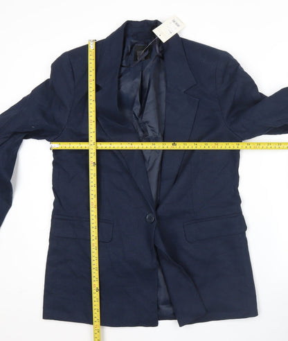 New Look Women’s Blue Linen Blend Blazer UK 12 Regular Fit