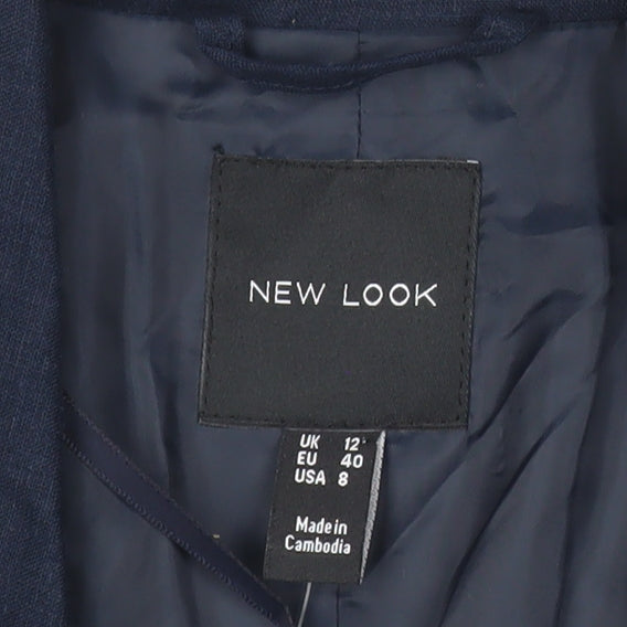 New Look Women’s Blue Linen Blend Blazer UK 12 Regular Fit
